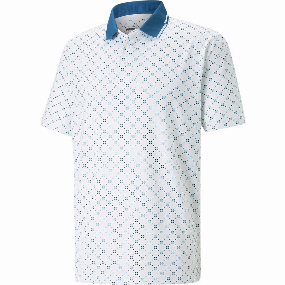 Puma MATTR Rochester Polo Shirt - Bright White/Lake Blue Essential Layer Cold Wash Optimized