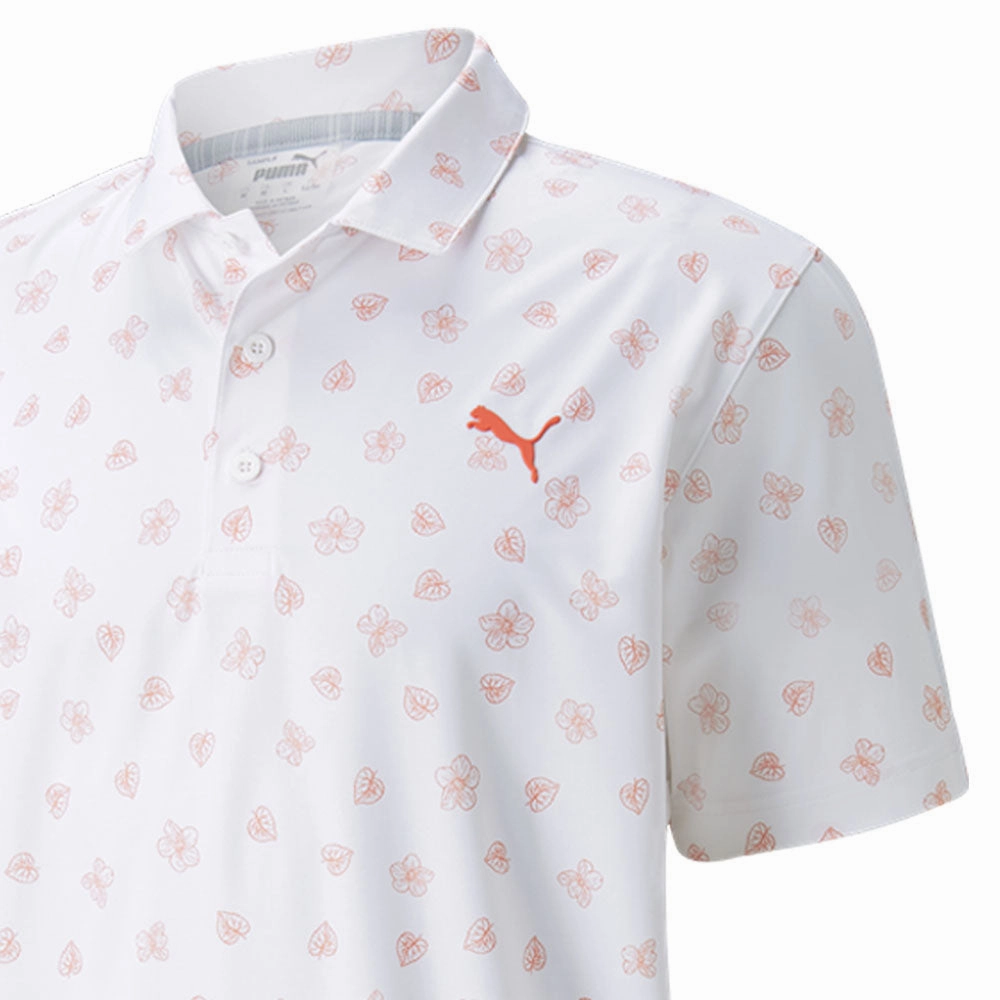 Puma MATTR Spring Polo Shirt - Bright White/Hot Coral BiodegradableMaterial