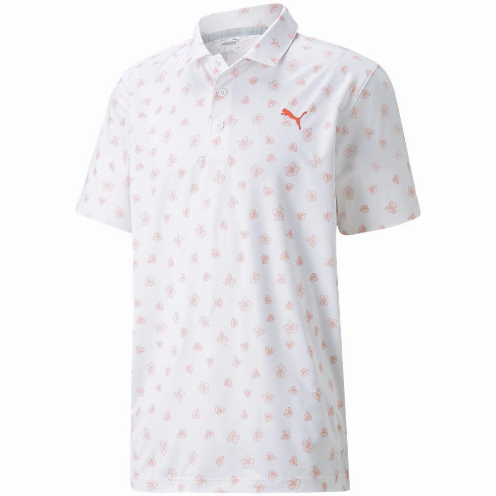 Puma MATTR Spring Polo Shirt - Bright White/Hot Coral Fresh Comfort Style Crew Neck Design