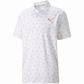 Puma MATTR Spring Polo Shirt - Bright White/Hot Coral Fresh Comfort Style Crew Neck Design