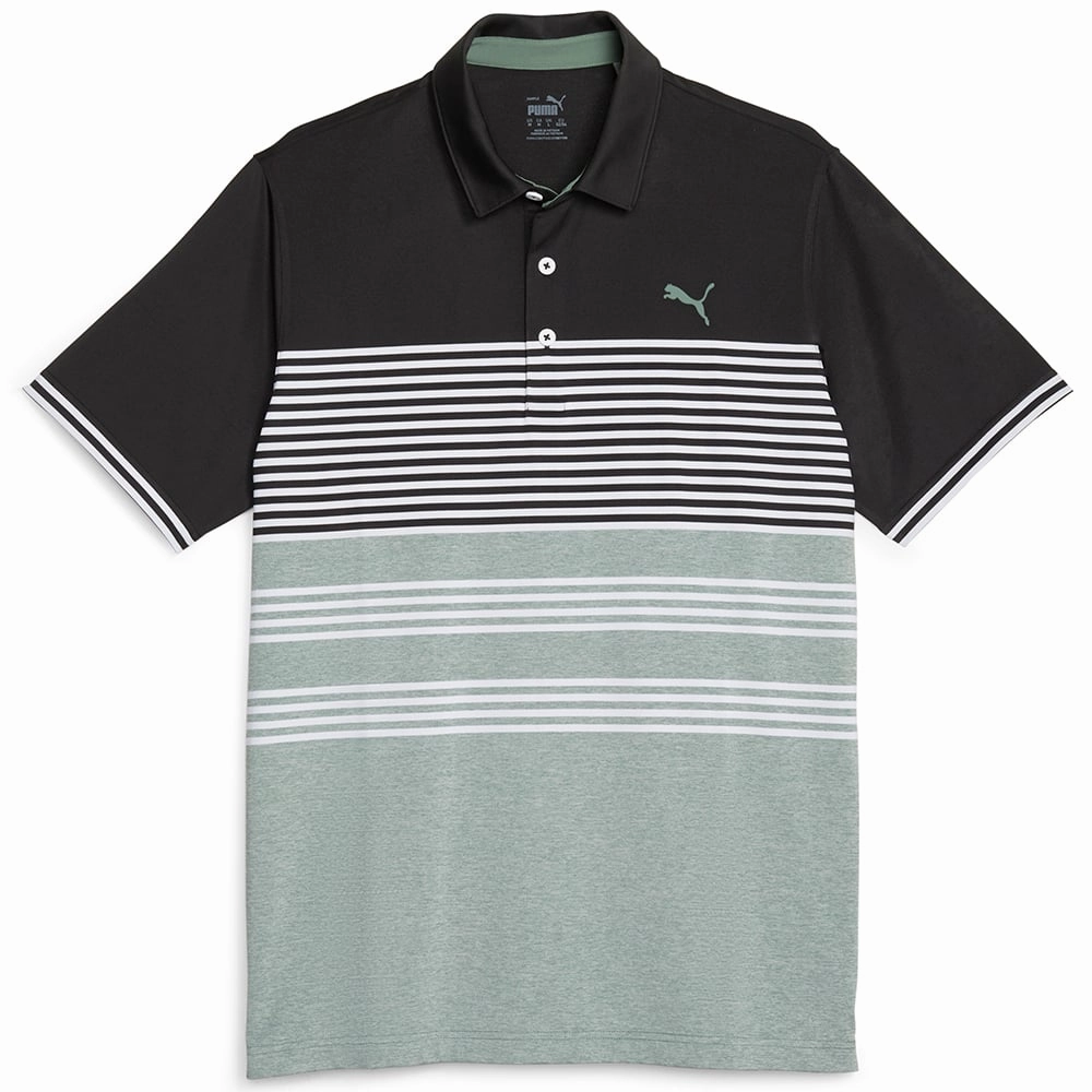 Puma MATTR Track Polo Shirt - Puma Black/Eucalyptus Heather Sporty Comfort
