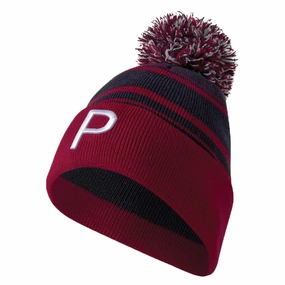 Daywear Piece Comfy Fit Puma P Removable Pom Beanie - Navy Blazer/Persian Red