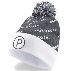Puma P Removable Pom Beanie Hat - Black/Bright White spring fashion Summer Travel