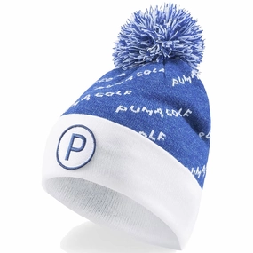 All Match Puma P Removable Pom Beanie Hat - Blazing Blue/Bright White