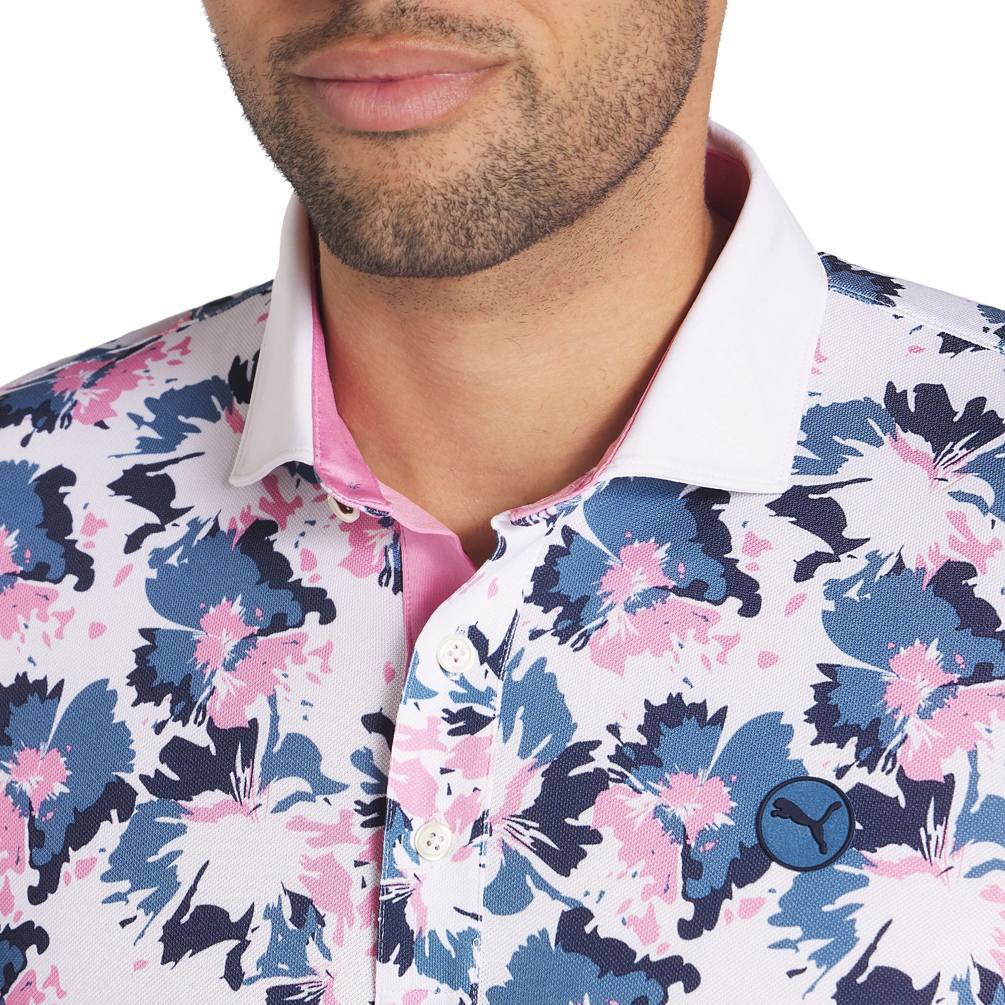 Puma Pique Borrego Polo Shirt - LC - White Glow/Blue Horizon Fun and Playful