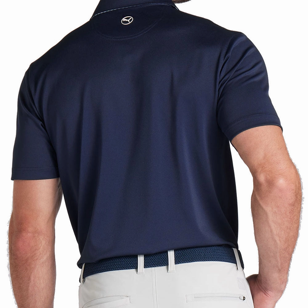 Puma Pique Gingham Solid Polo Shirt - Deep Navy Breathable mesh lining