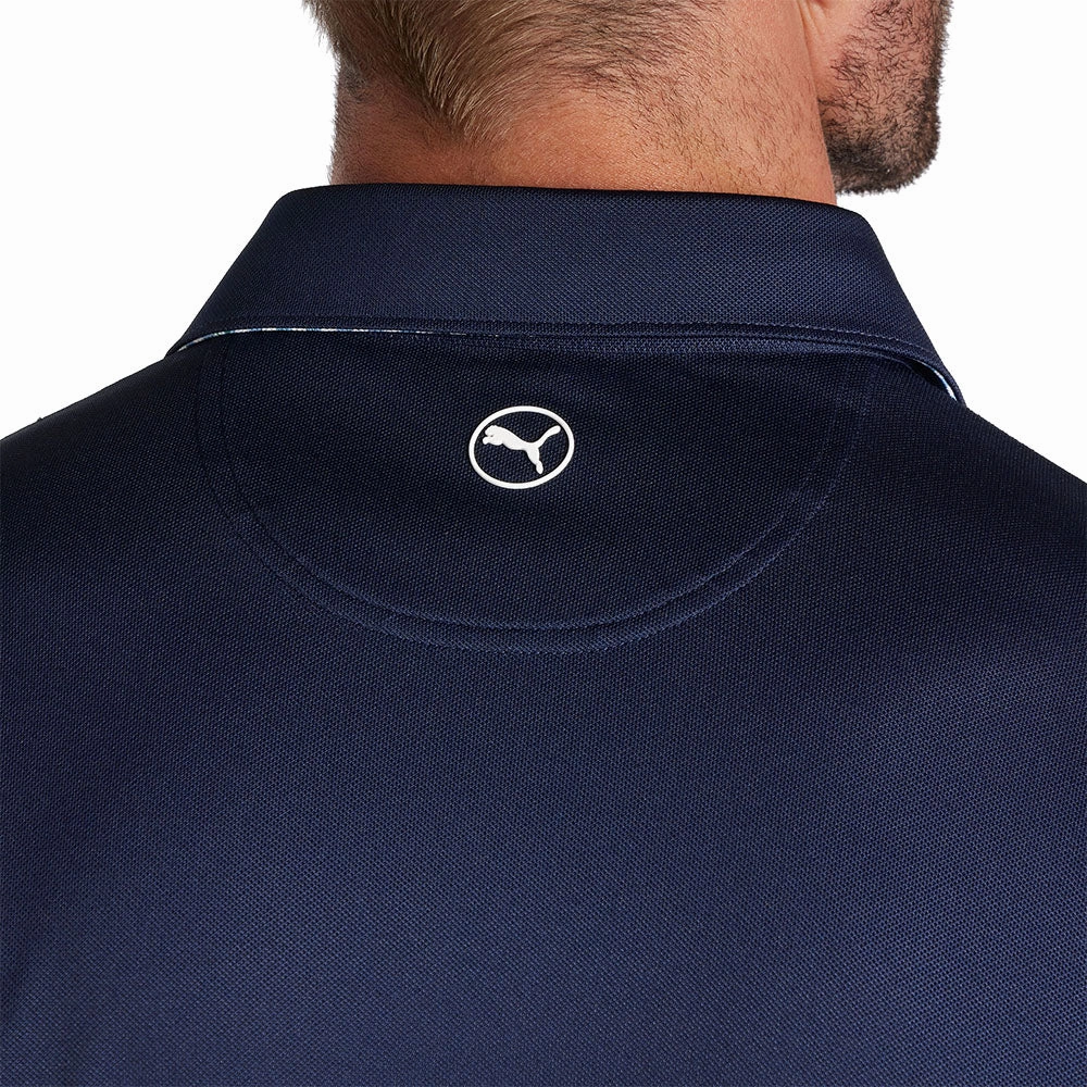 Breathable Cotton Fabric Puma Pique Gingham Solid Polo Shirt - Deep Navy
