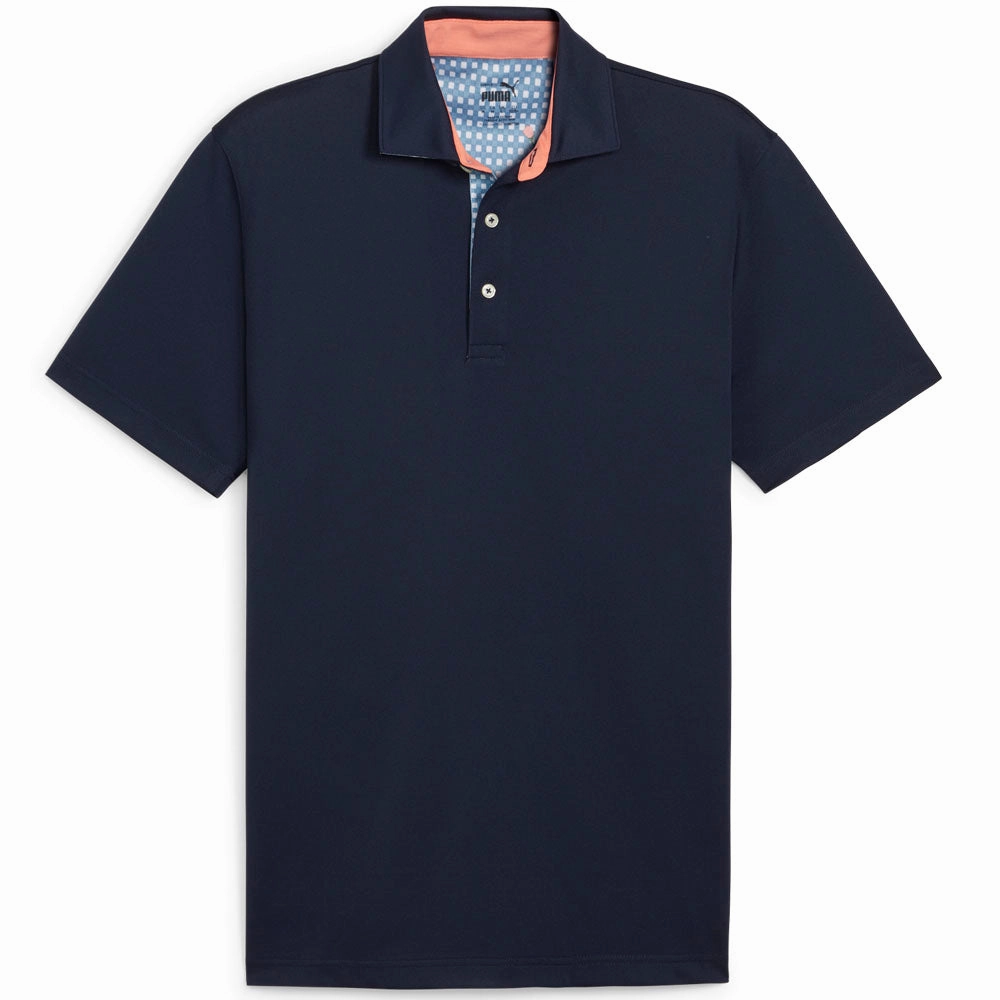 Puma Pique Gingham Solid Polo Shirt - Deep Navy EcoConscious Processing Abrasion resistant