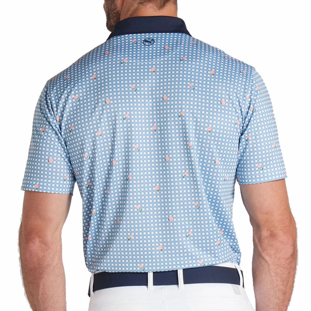 Puma Pique Gingham Solid Polo Shirt - White Glow/Zen Blue WrinkleFreeFabric