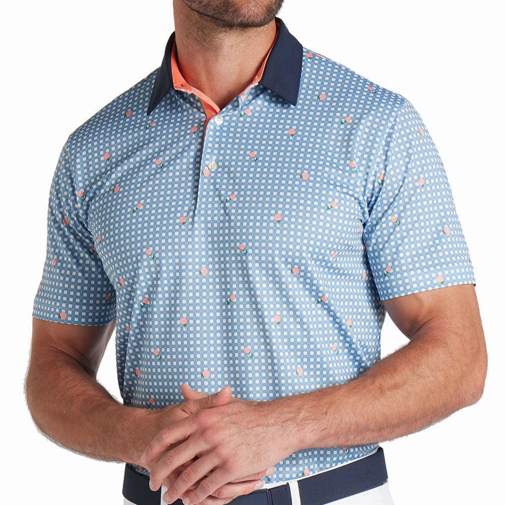 Effortless Layer Puma Pique Gingham Solid Polo Shirt - White Glow/Zen Blue