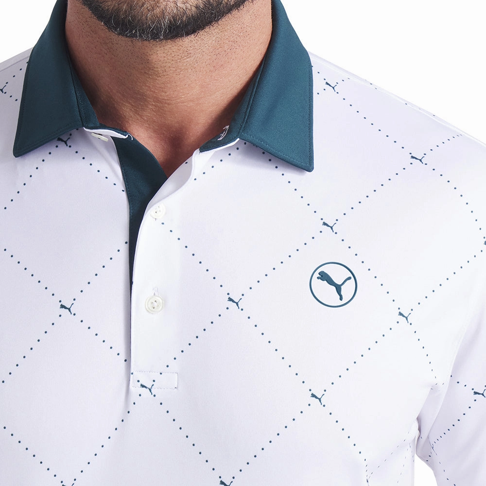 Trendy Look Puma Pure 2.0 Argyle Polo Shirt - White Glow/Green Terrain