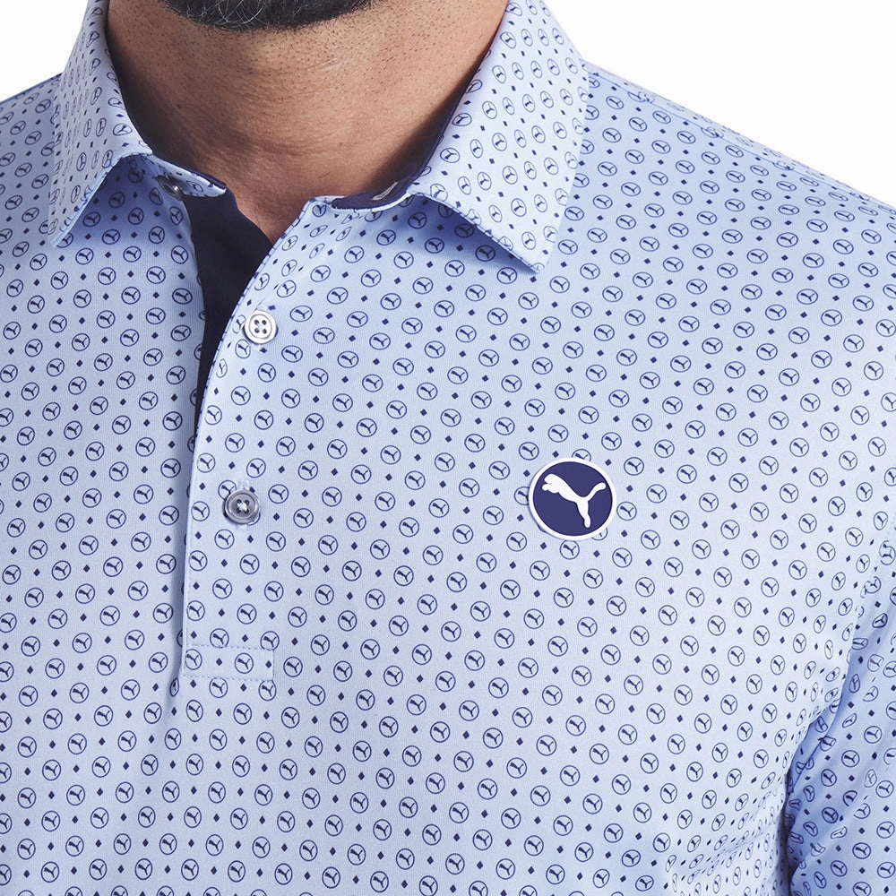 Non Restrictive Fit Puma Pure 2.0 Circle Cat Polo Shirt - Haute Tropic/Deep Navy