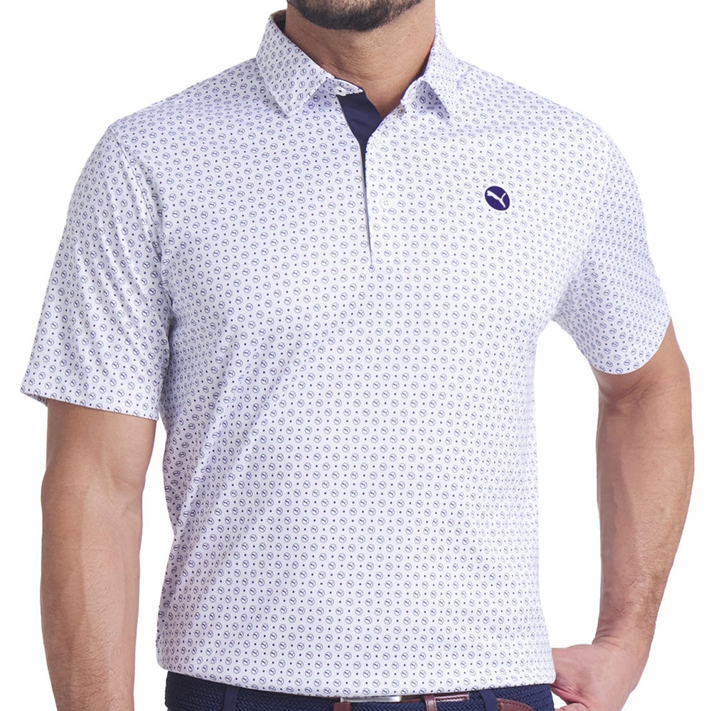 Puma Pure 2.0 Circle Cat Polo Shirt - White Glow/Deep Navy LowImpact Manufacturing