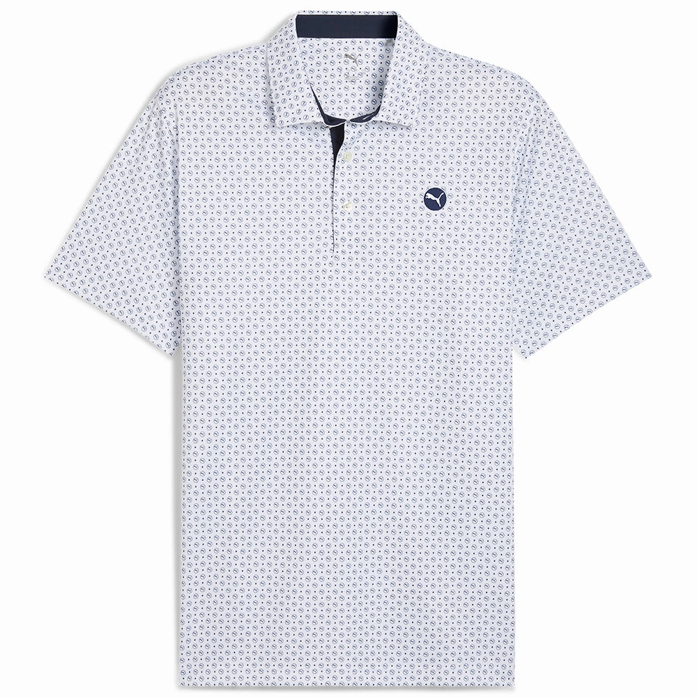 Puma Pure 2.0 Circle Cat Polo Shirt - White Glow/Deep Navy Chilly Day Comfort Soft Touch Fabric