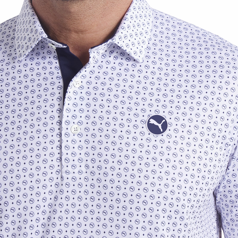 Puma Pure 2.0 Circle Cat Polo Shirt - White Glow/Deep Navy Adult sophistication hypoallergenic