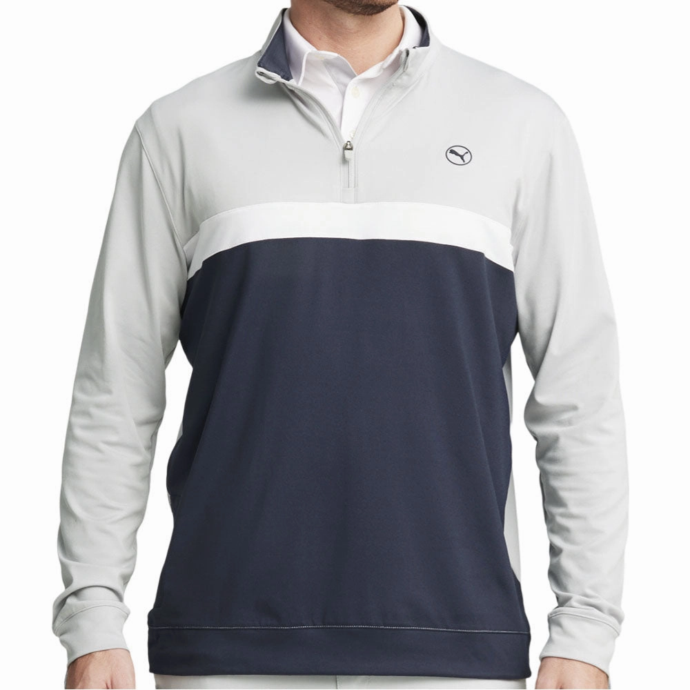 Puma Pure Colorblock 1/4 Zip Pullover - Ash Gray/Deep Navy right for running Branded Look