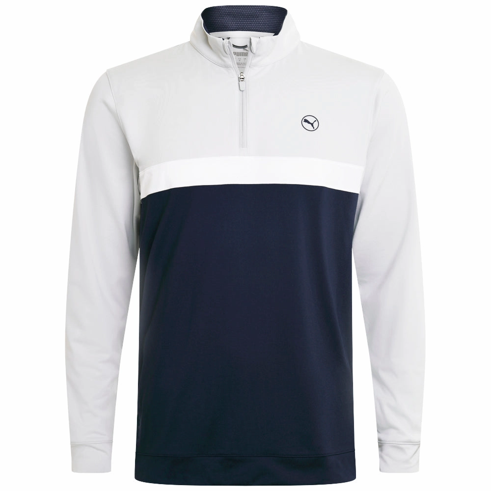 Puma Pure Colorblock 1/4 Zip Pullover - Ash Gray/Deep Navy slim cut rhinestone accents
