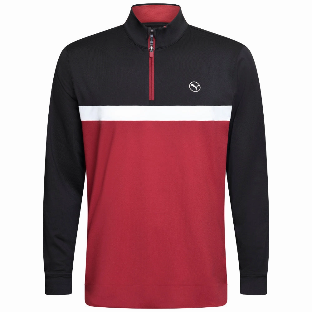 Soft Hoodie Puma Pure Colorblock 1/4 Zip Sweater - Puma Black/Intense Red