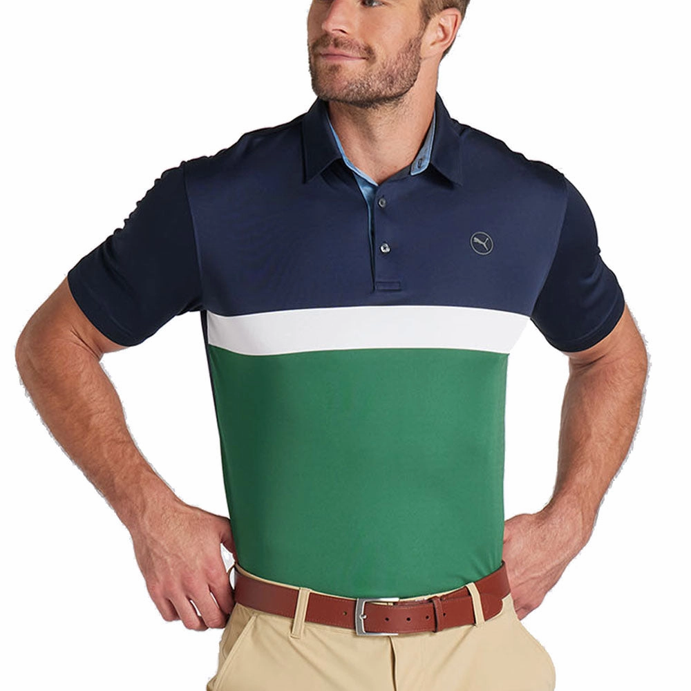 Relaxed Armhole Cut Puma Pure Colorblock Polo Shirt - Vine/Deep Navy