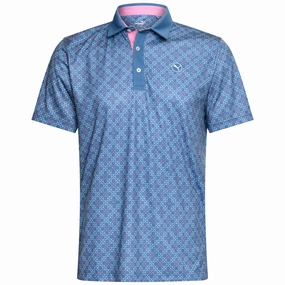 Non Iron Fabric Formal Elegance Puma Pure Monogram Polo Shirt - Blue Horizon/Mauved Out