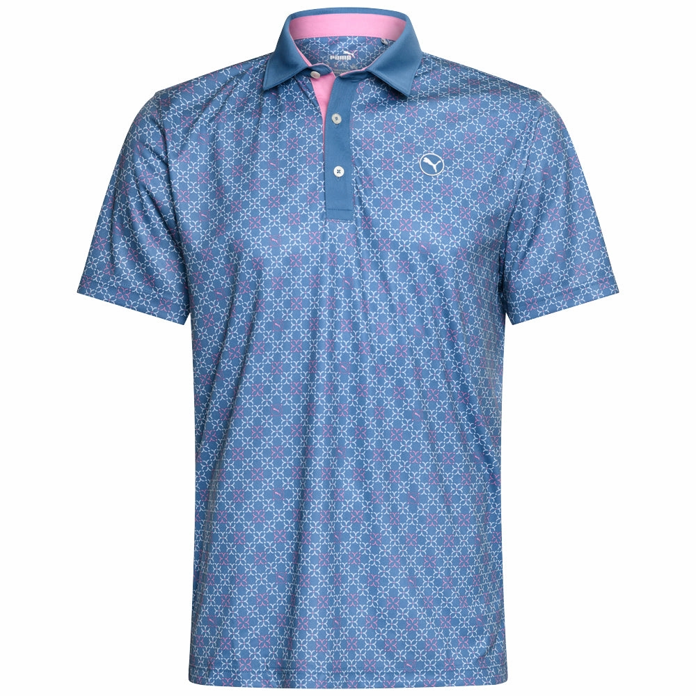 Non Iron Fabric Formal Elegance Puma Pure Monogram Polo Shirt - Blue Horizon/Mauved Out