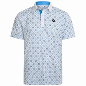 Sustainable Breathable Cotton Fabric Puma Pure Monogram Polo Shirt - White Glow/Aqua Blue