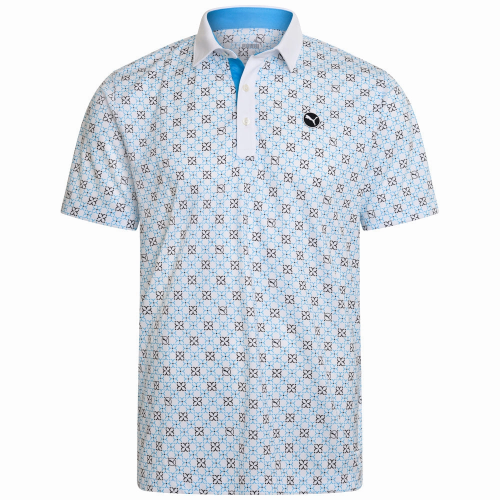 Sustainable Breathable Cotton Fabric Puma Pure Monogram Polo Shirt - White Glow/Aqua Blue
