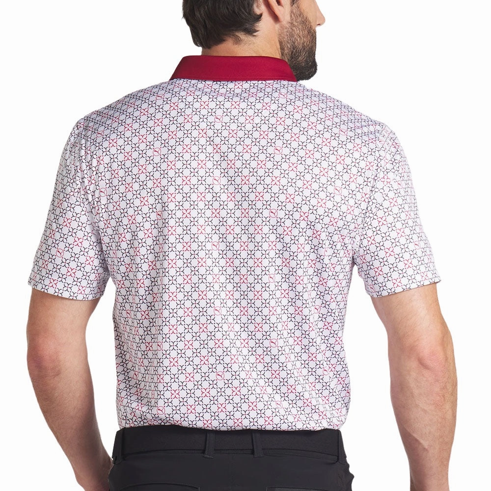 Puma Pure Monogram Polo Shirt - White Glow/Intense Red sequined details Comfy Top