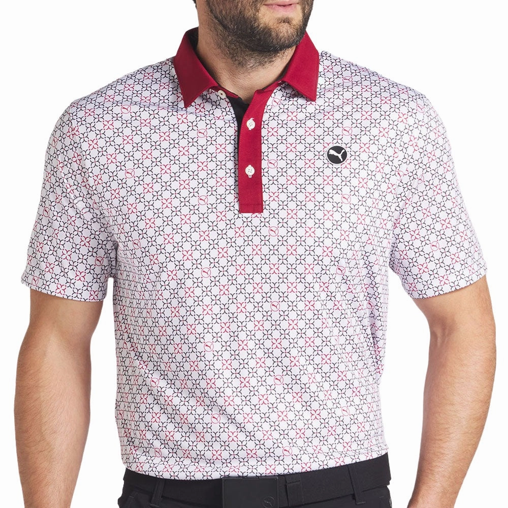 Puma Pure Monogram Polo Shirt - White Glow/Intense Red Street Fashion Non Restrictive Cut