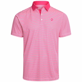 Puma Pure Stripe Polo Shirt - Aqua Blue/Garnet Rose Structured silhouette Distressed Hem Finish