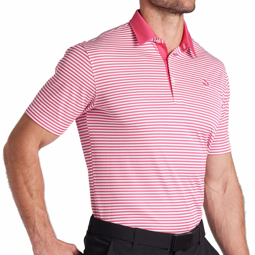 Puma Pure Stripe Polo Shirt - Aqua Blue/Garnet Rose Cozy Vibe Wear Relaxed Everyday Wear
