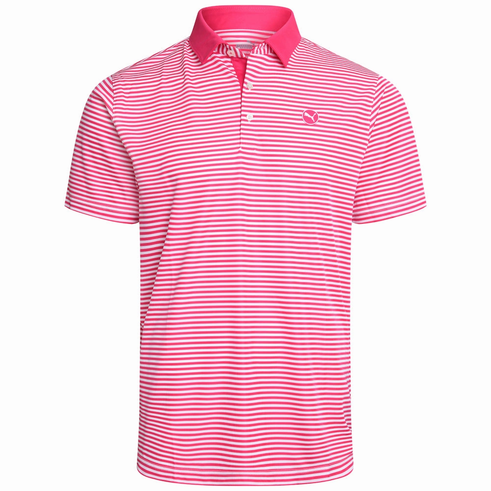 Puma Pure Stripe Polo Shirt - Aqua Blue/Garnet Rose Structured silhouette Distressed Hem Finish