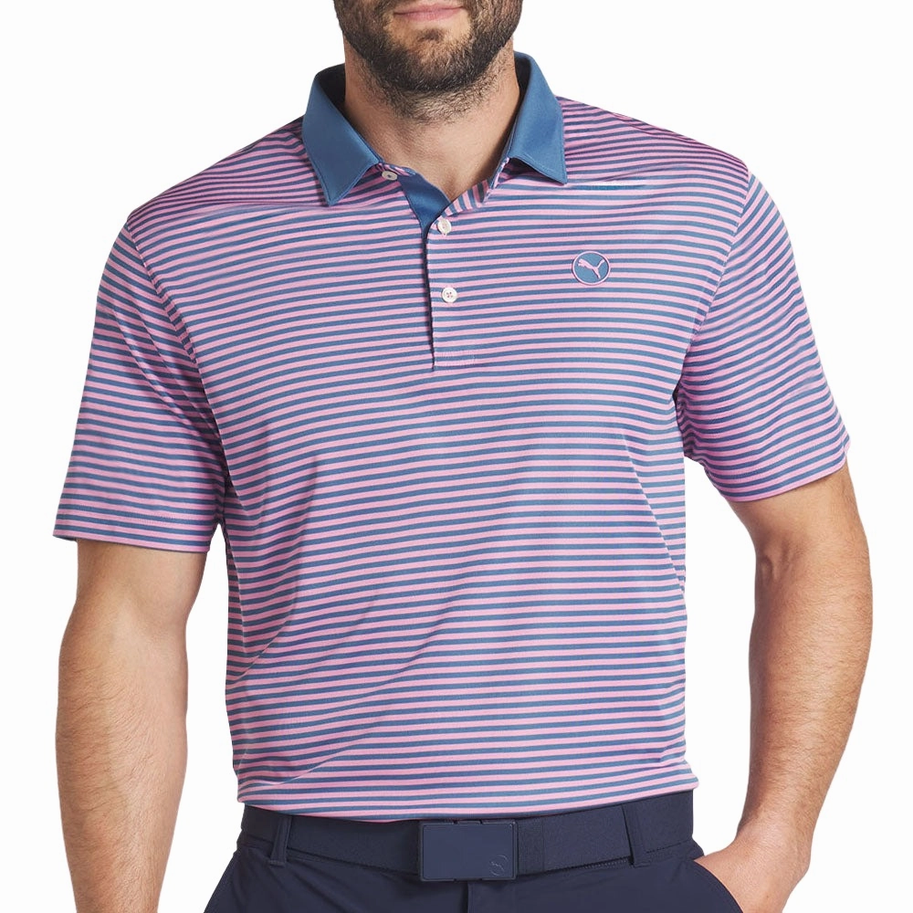 Puma Pure Stripe Polo Shirt - Blue Horizon/Mauved Out Chic Design Long Sleeve