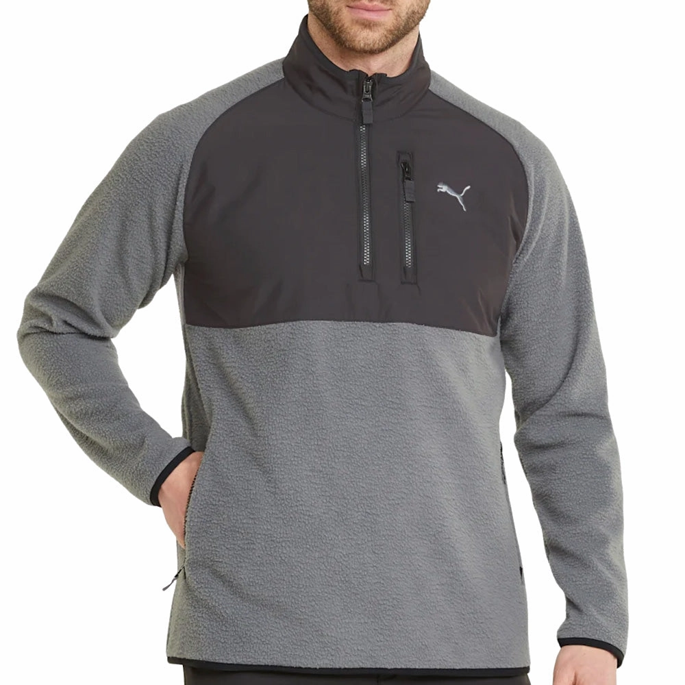Water Resistant Core Minimal Puma Sherpa 1/4 Zip Pullover - Quiet Shade/Black