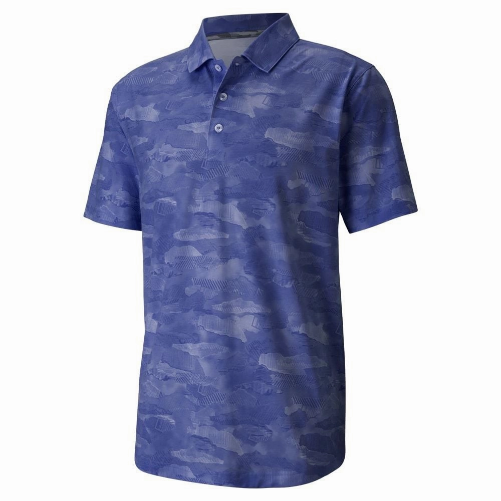 Stretch Knit Active Comfort Wear Puma Solarized Camo Polo Shirt - Peacoat
