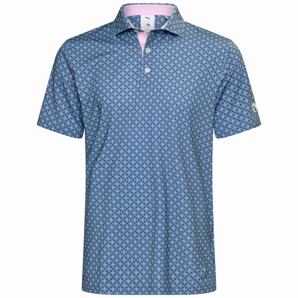 Puma X AP Micro Umbrellas Polo Shirt - Zen Blue Foam Print Detail Anti-static