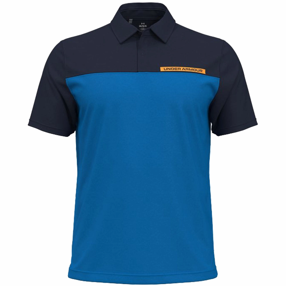 Under Armour T2G Color Block Polo Shirt - Photon Blue/Midnight Navy/Nova Orange Ribbed Neckline