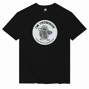 Seamless Edging Anti Perspiration Lining Violet I'm Thumbody T-Shirt - Black