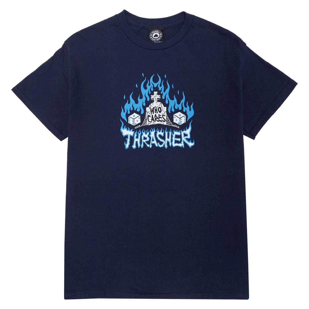 Thrasher Who Cares By Neckface T-Shirt - Navy Active Fashion Casual Statement