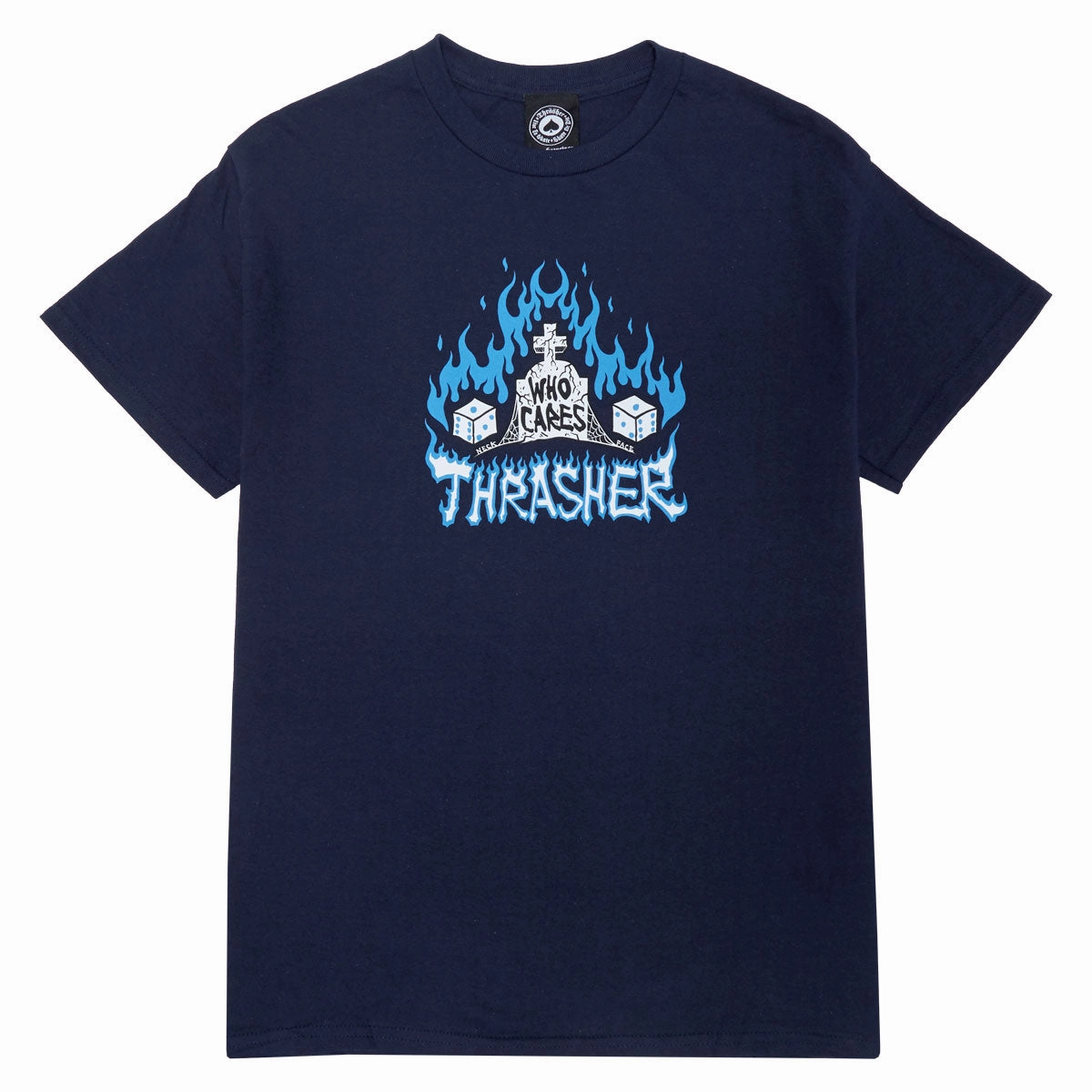 Thrasher Who Cares By Neckface T-Shirt - Navy Street Trendy