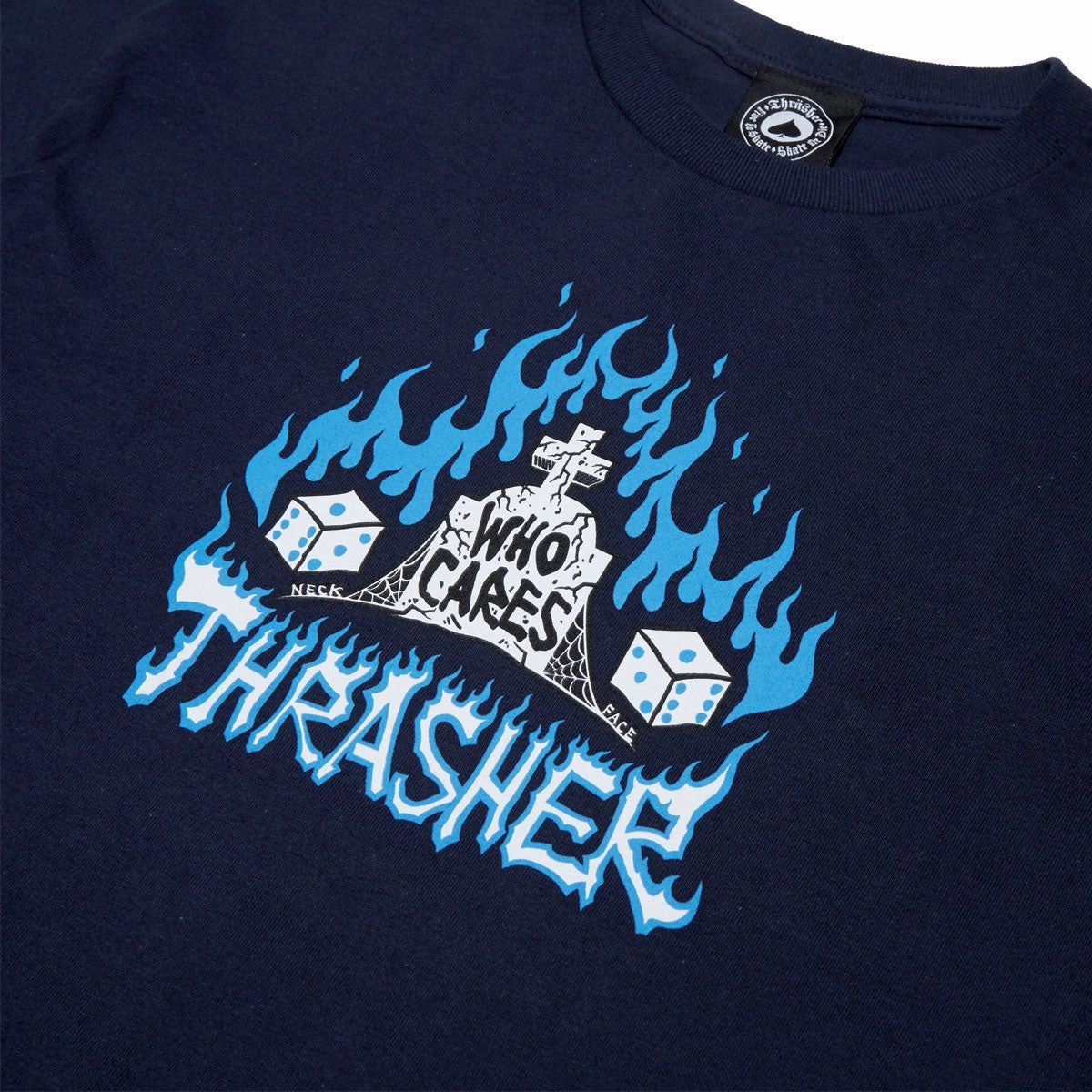 Thrasher Who Cares By Neckface T-Shirt - Navy Easy Wear Stretchable Collar Band