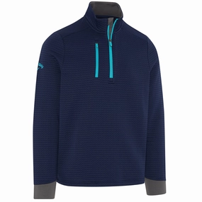 Callaway Midweight Textured 1/4 Zip Pullover - Peacoat/Scuba Blue logoed Sporty Jacket