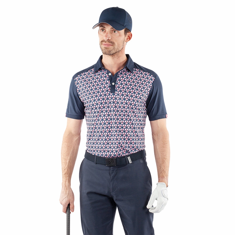 Galvin Green Mio Polo Shirt - Camelia Rose/Navy hypoallergenic material