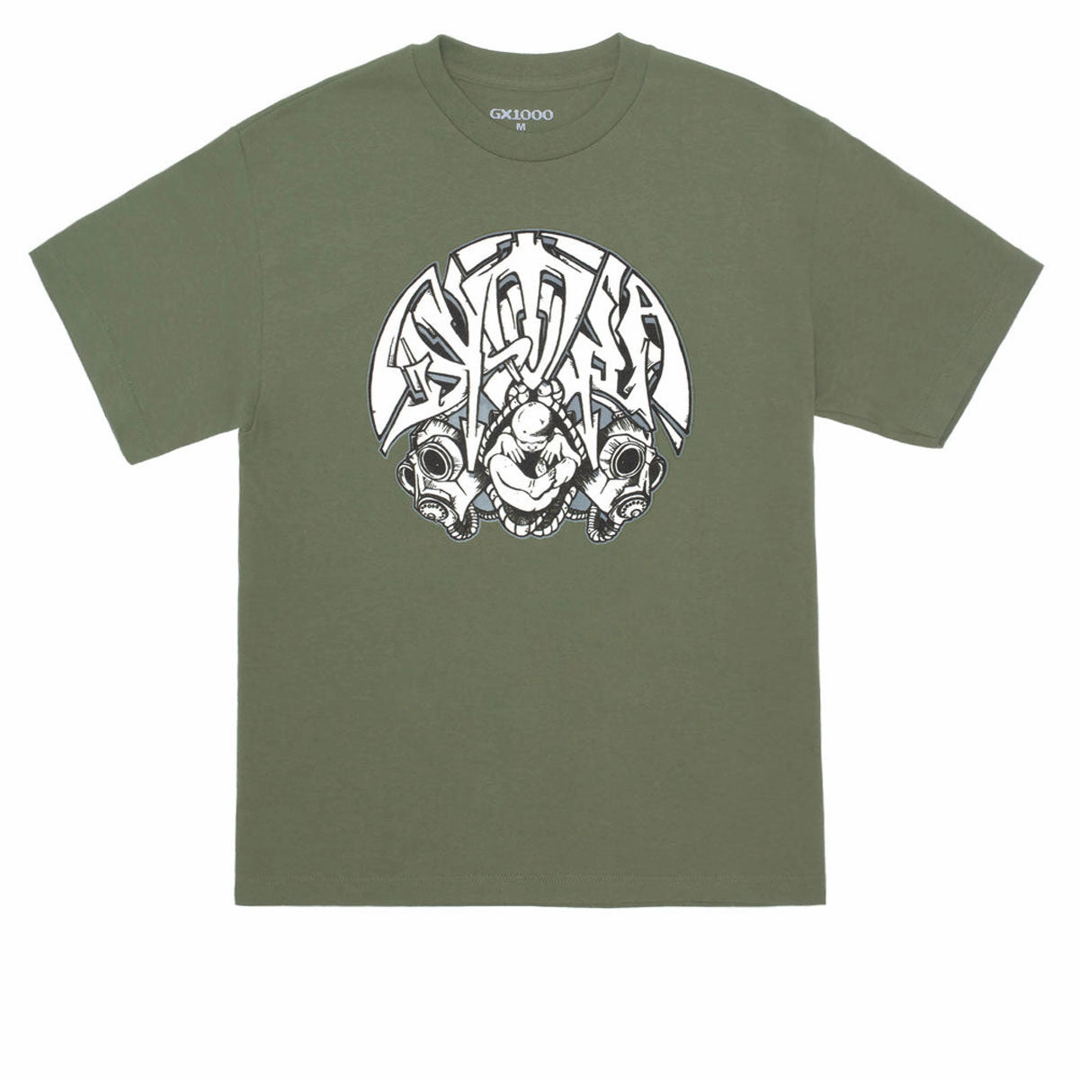 Wide Neck Opening GX1000 Dystopia Gas Mask T-Shirt - Military Green