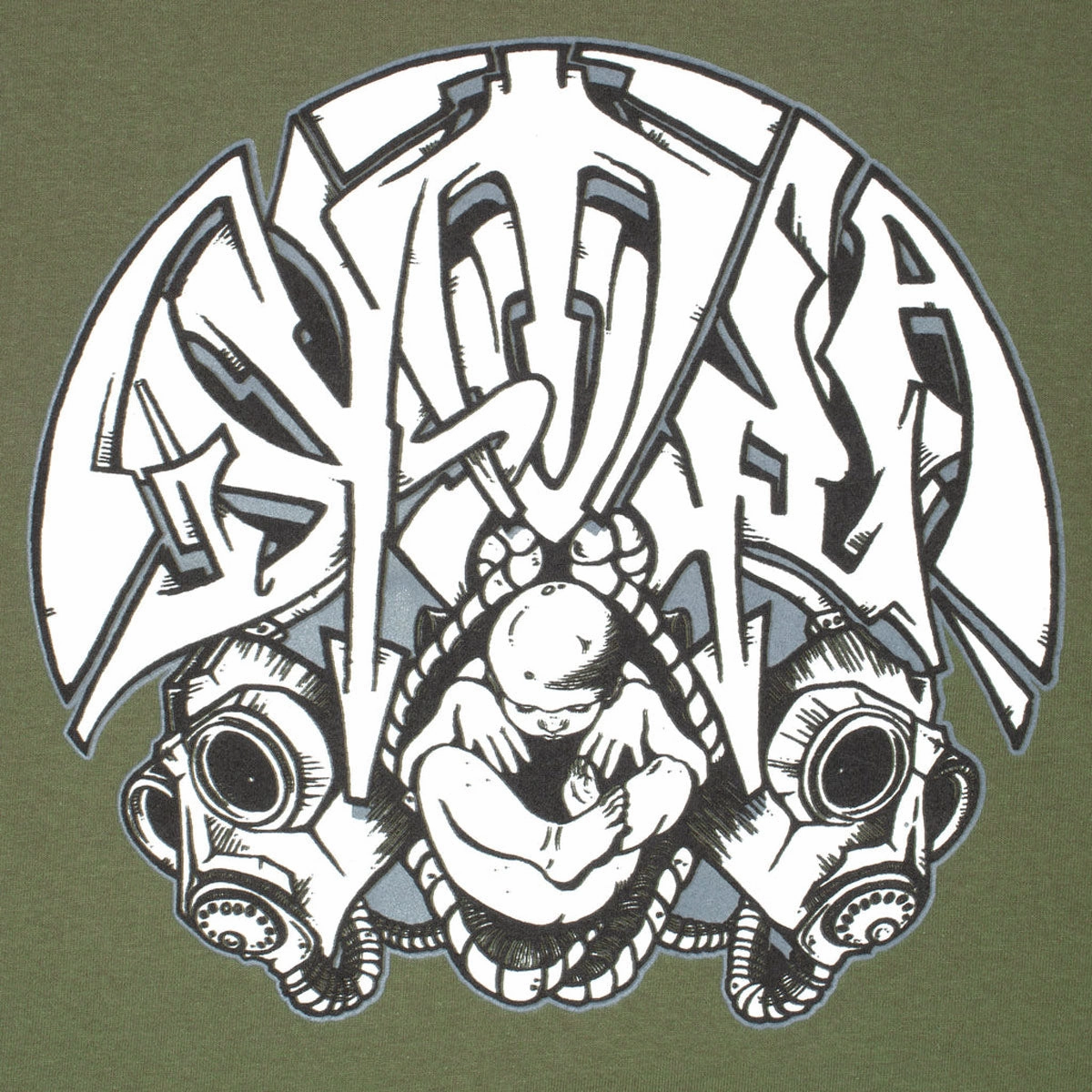 GX1000 Dystopia Gas Mask T-Shirt - Military Green soft fit