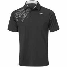 Mizuno Elite Print Polo Shirt - Black Non Toxic Printing Eco Conscious Production