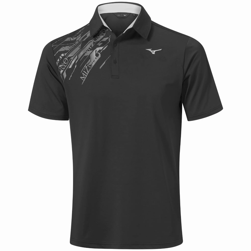 Mizuno Elite Print Polo Shirt - Black Non Toxic Printing Eco Conscious Production