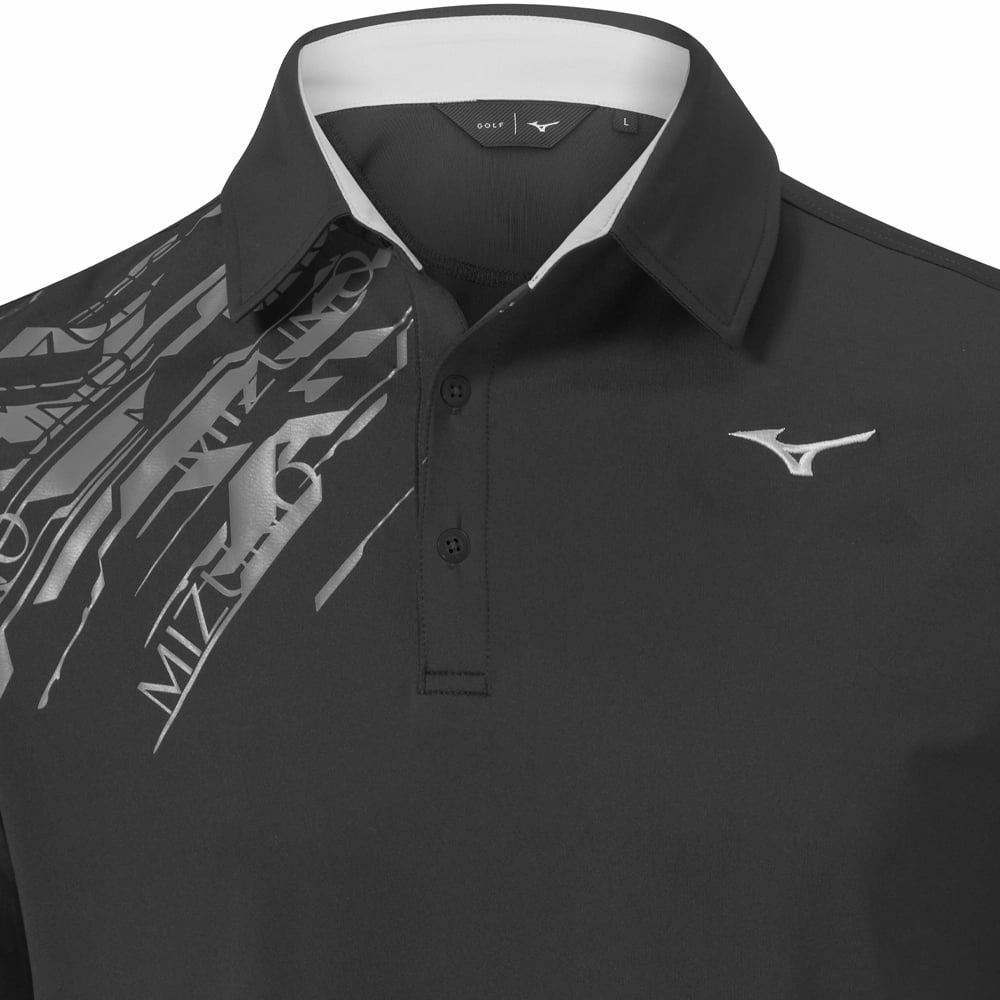 Flexible Collar Mizuno Elite Print Polo Shirt - Black