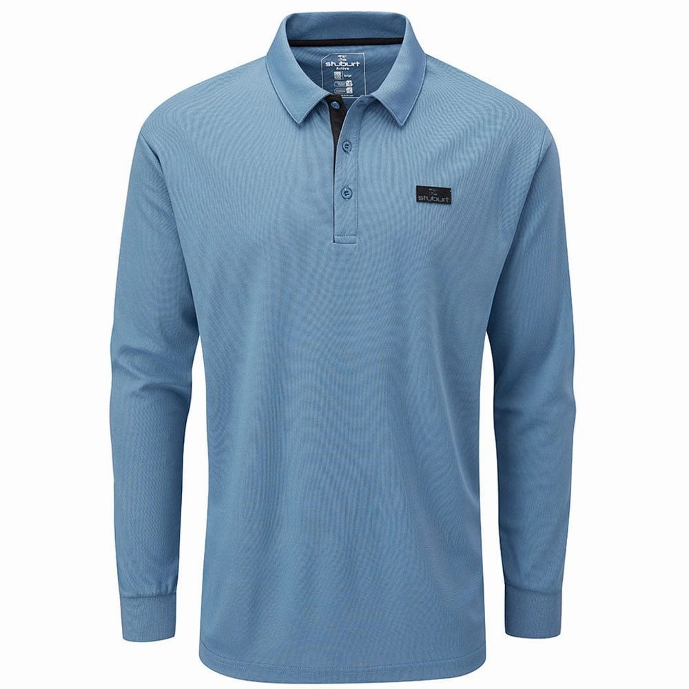 Stuburt Active Long Sleeve Polo Shirt - Denim Blue Vibrant Prints