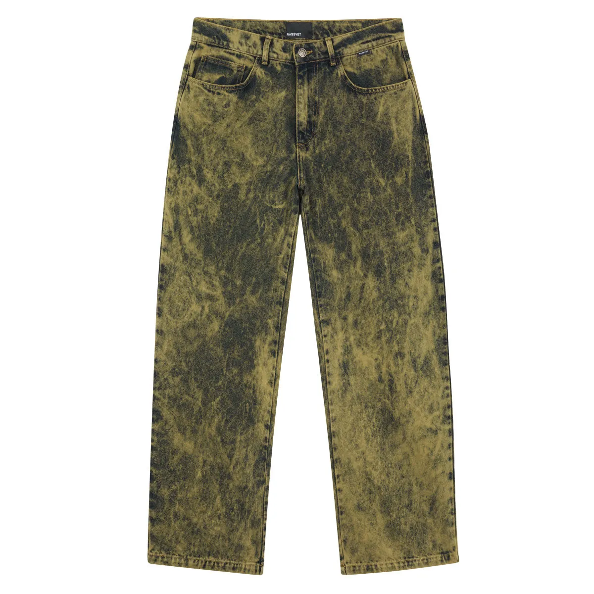 Chic Design Rassvet Acid Wash Baggy Denim Woven Jeans - Green